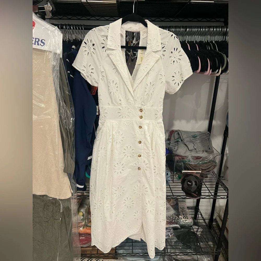Anthropologie Eyelet Shirt Midi Dress, SMALL NWOT - Picture 8 of 10